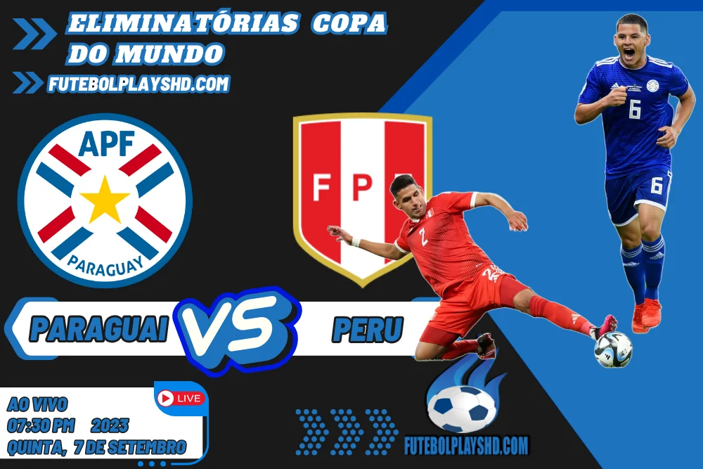 Banner da partida de futebol entre Paraguai e Peru pelas Eliminatórias da Copa do Mundo em multicanais